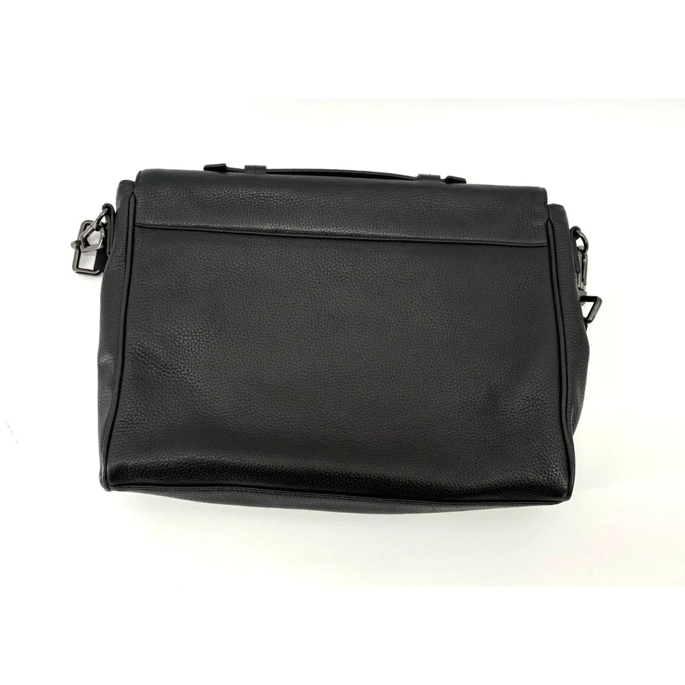 HUGO BOSS Pebbled Leather Laptop Messenger Bag Black Magnetic Gunmetal Hardware